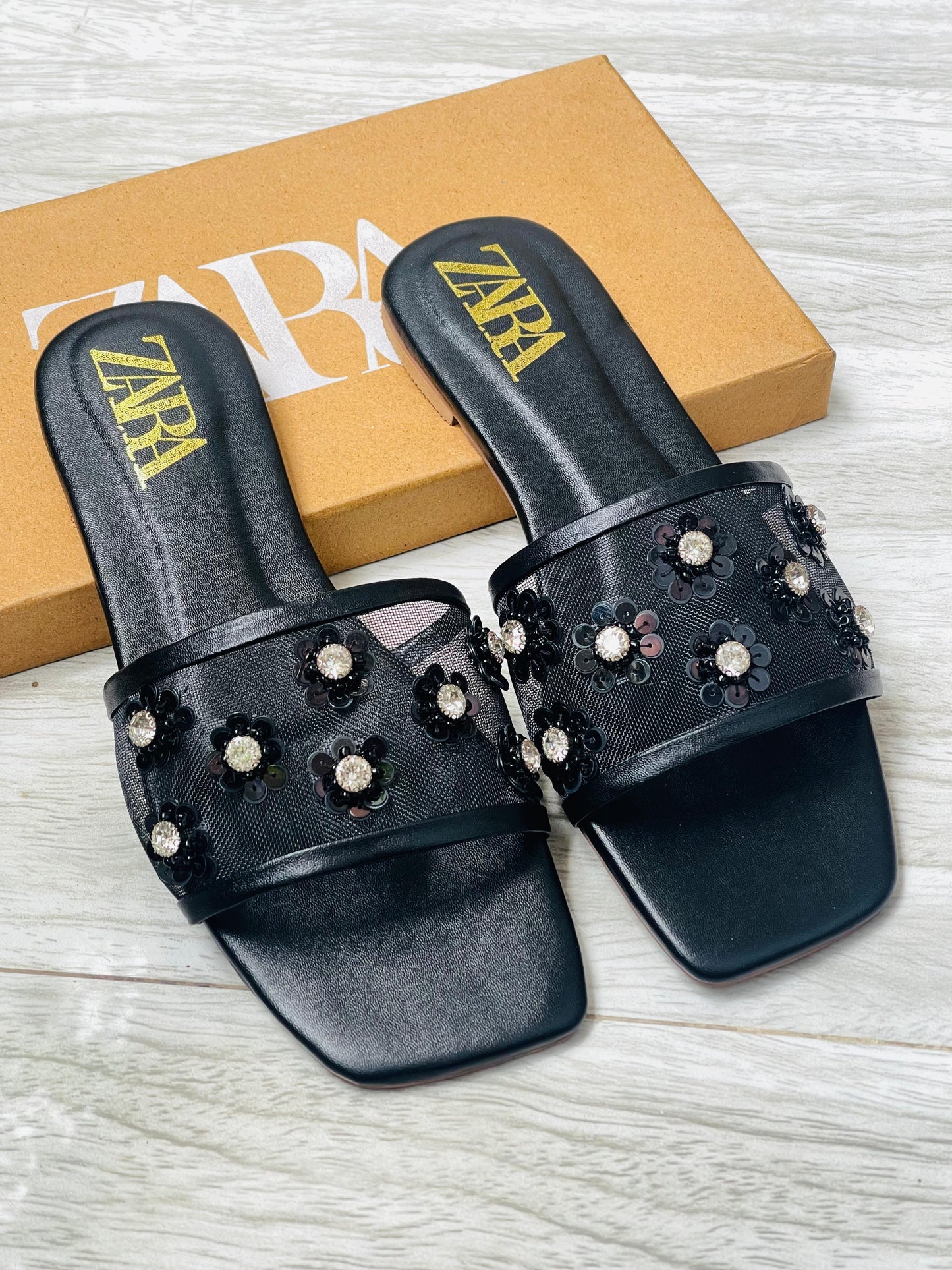 Zara Embroidered Flower Slippers for Women