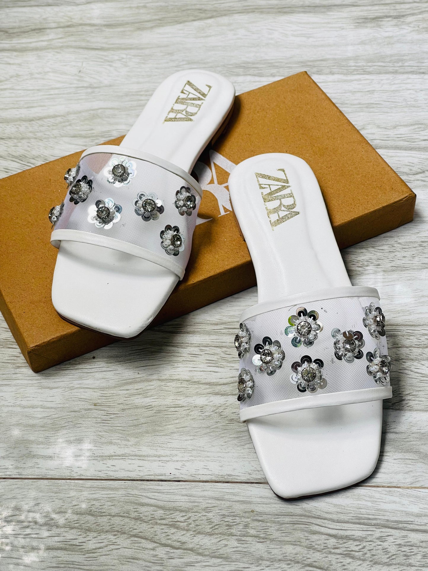 Zara Embroidered Flower Slippers for Women