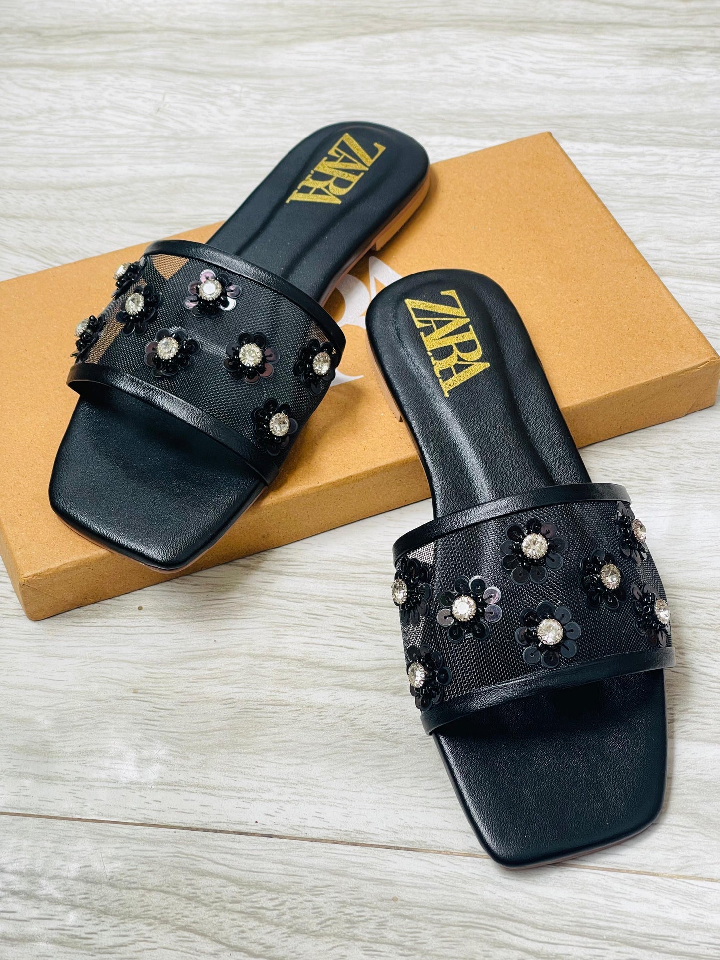 Zara Embroidered Flower Slippers for Women