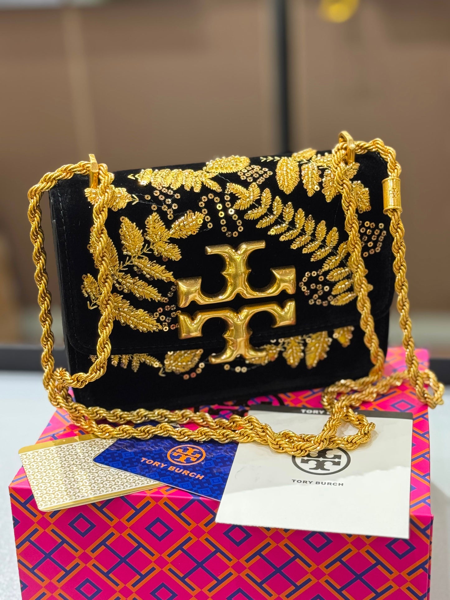 Tory Burch Eleanor Embroidered Velvet Shoulder bag for Women