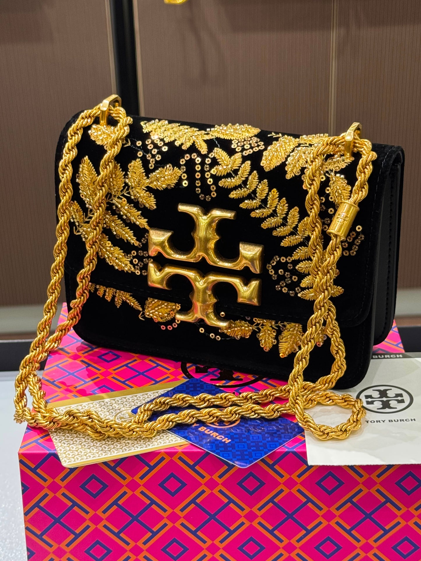 Tory Burch Eleanor Embroidered Velvet Shoulder bag for Women