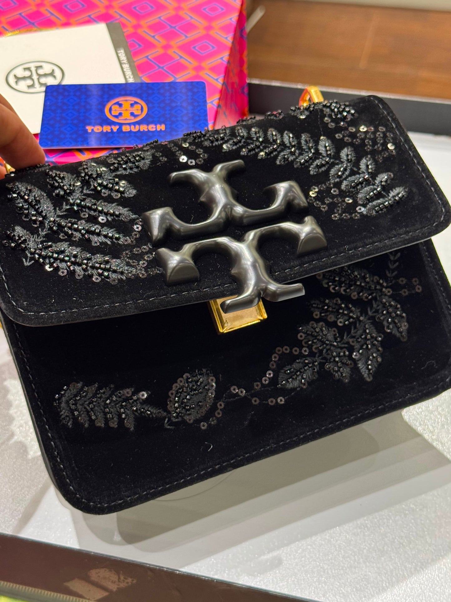 Tory Burch Eleanor Embroidered Velvet Shoulder bag for Women