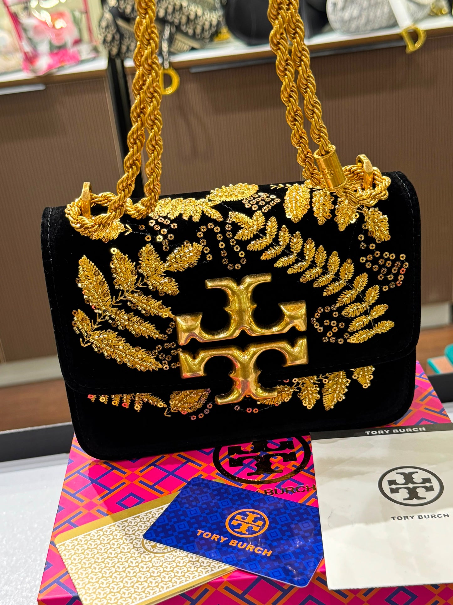 Tory Burch Eleanor Embroidered Velvet Shoulder bag for Women