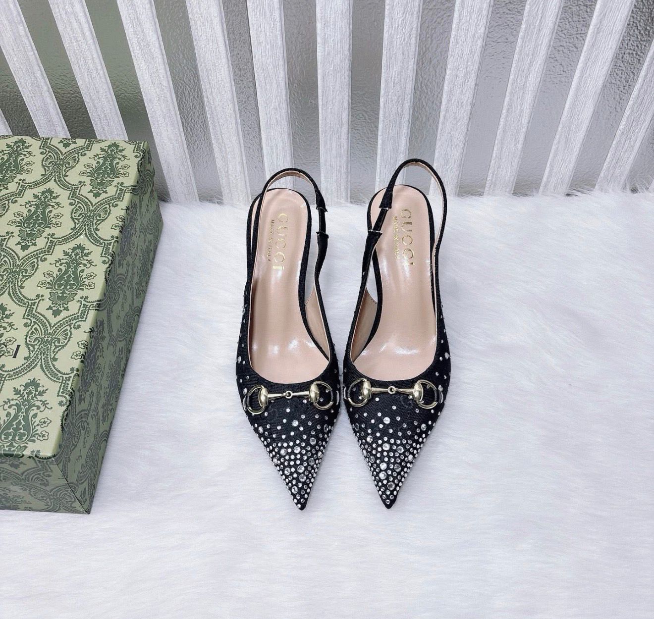 Guci Premium Sling back Pump with Crystal Horsebit Heels for Women