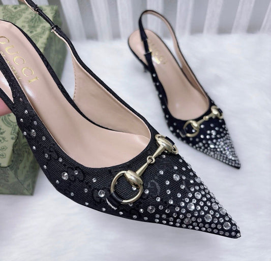Guci Premium Sling back Pump with Crystal Horsebit Heels for Women