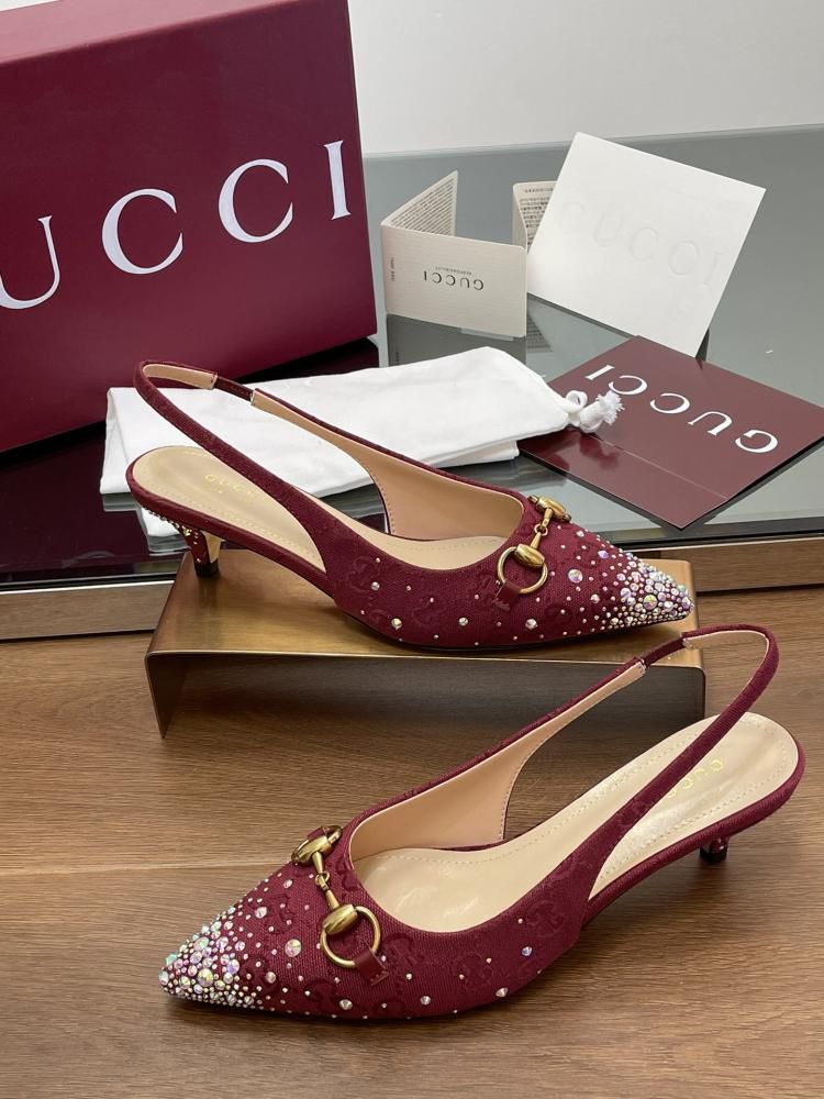 Guci Premium Sling back Pump with Crystal Horsebit Heels for Women