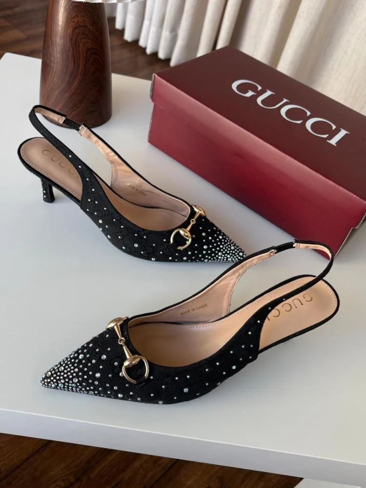 Guci Premium Sling back Pump with Crystal Horsebit Heels for Women