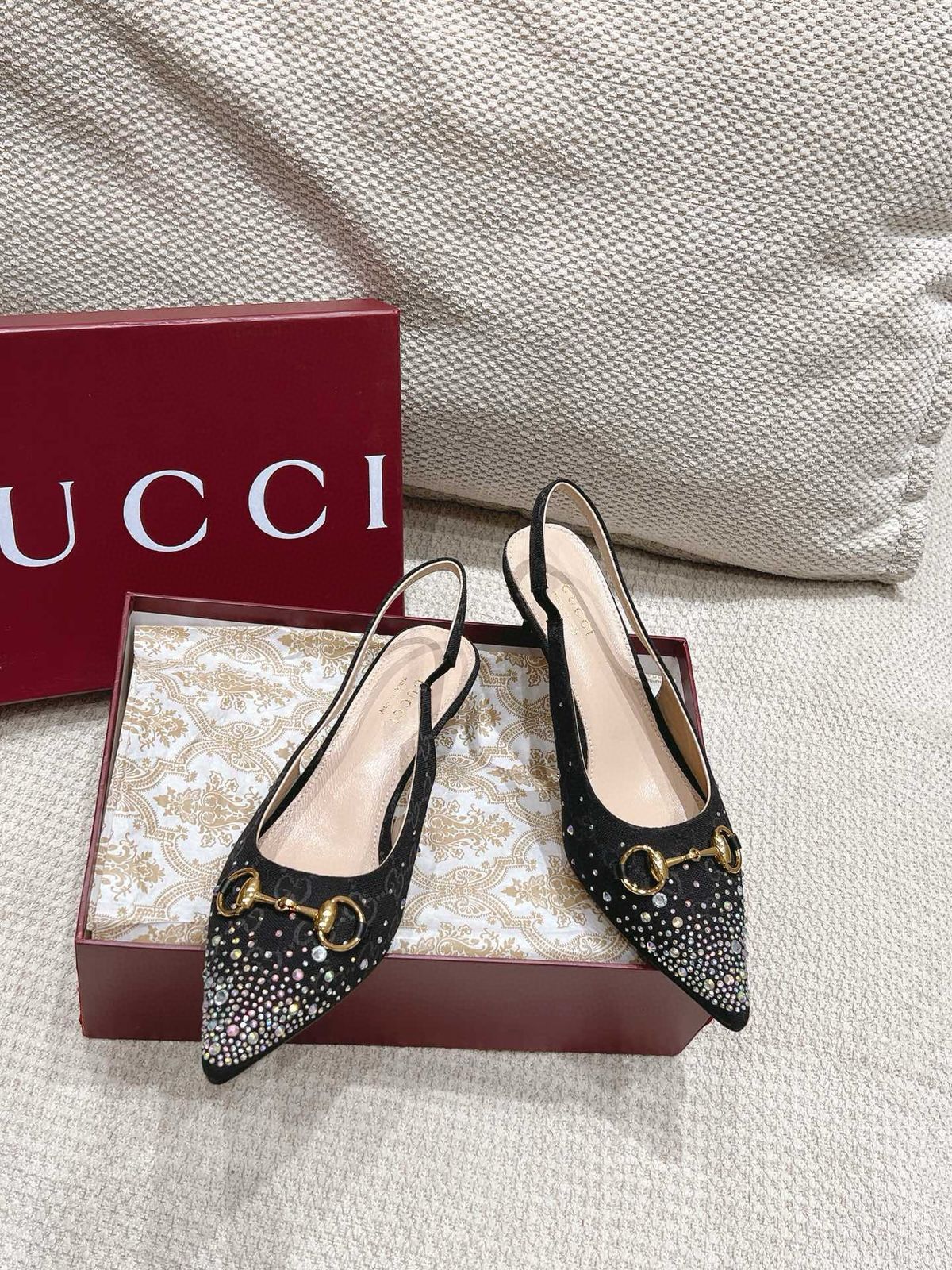 Guci Premium Sling back Pump with Crystal Horsebit Heels for Women