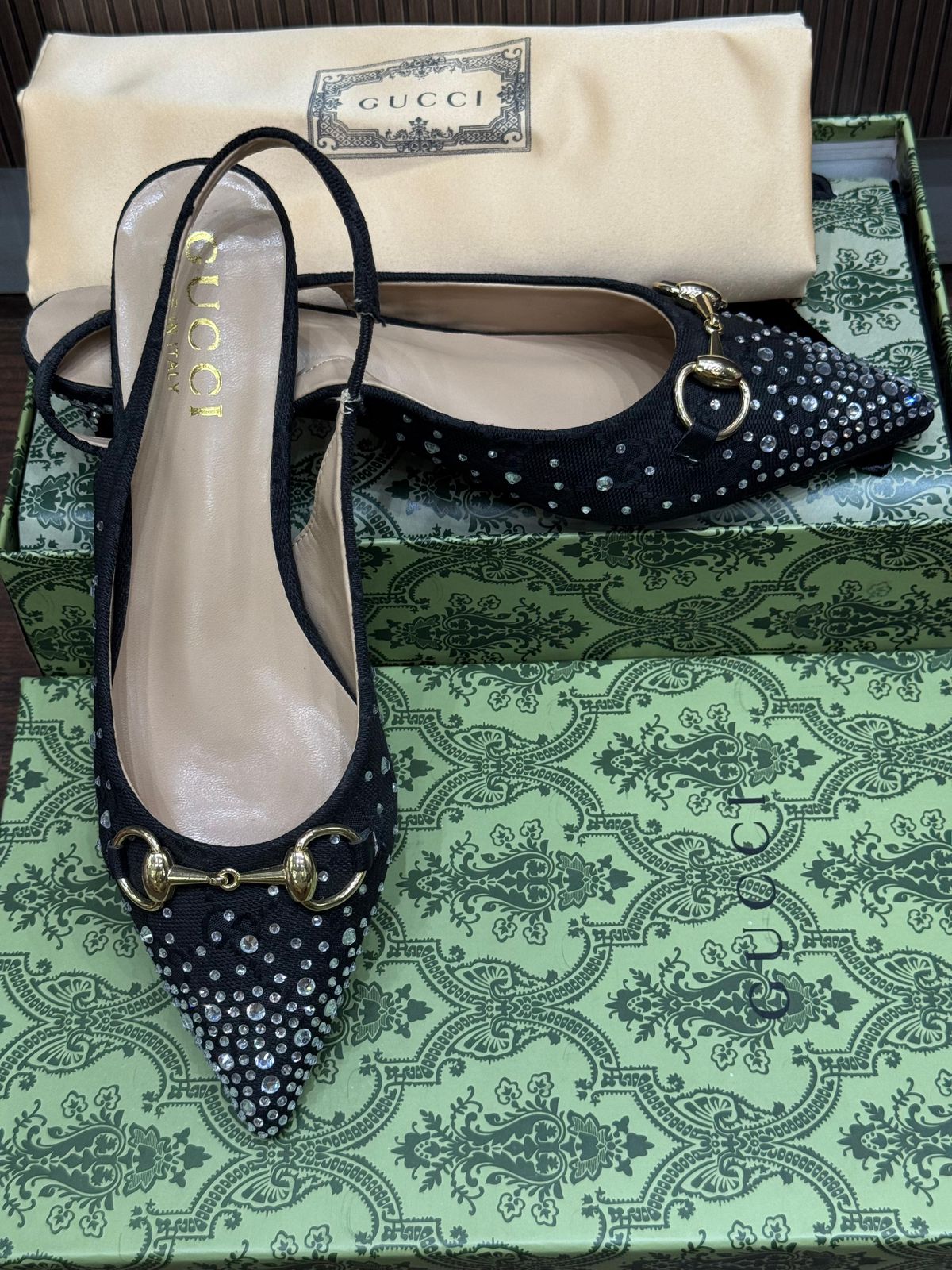 Guci Premium Sling back Pump with Crystal Horsebit Heels for Women
