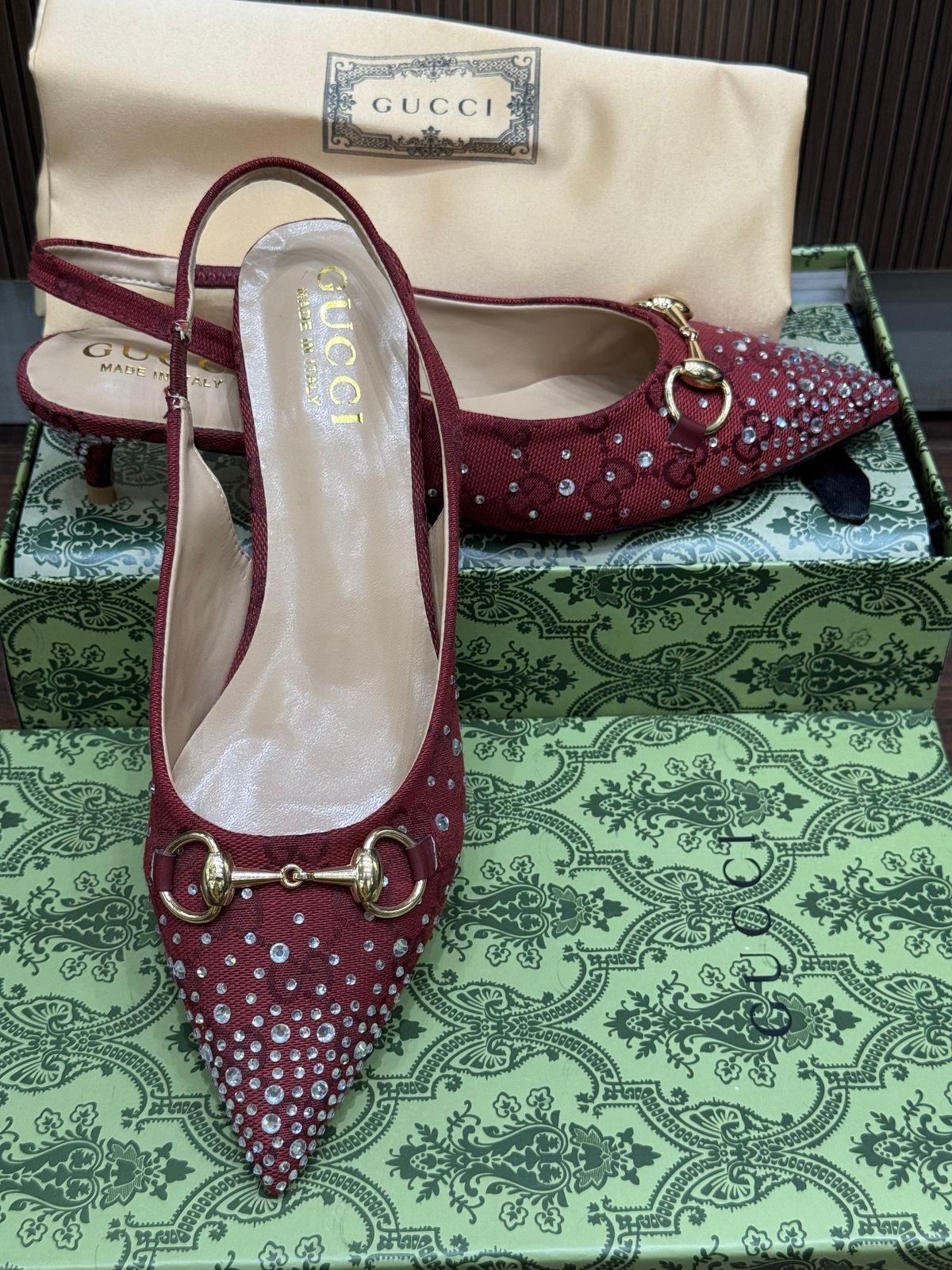 Guci Premium Sling back Pump with Crystal Horsebit Heels for Women