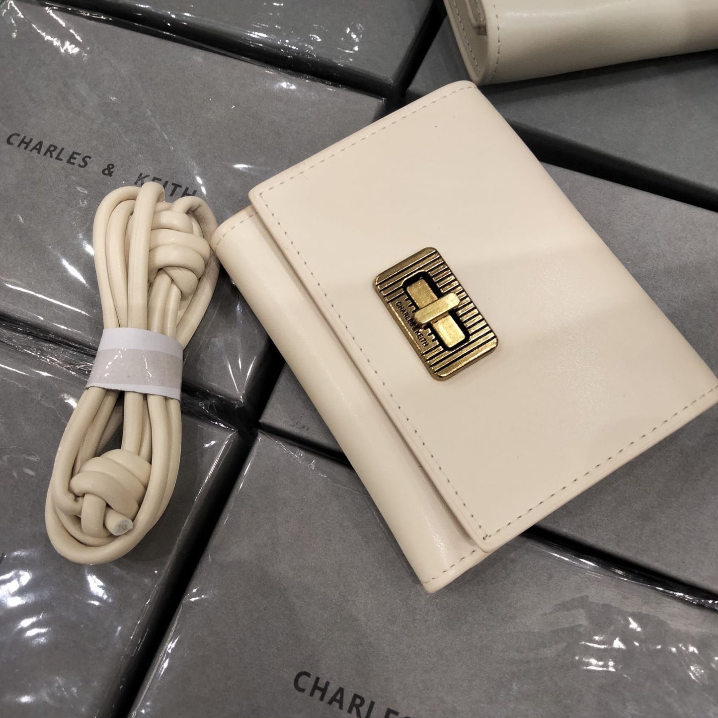 Charles & Keith Edna Turn lock Knotted Strap wallet for Women
