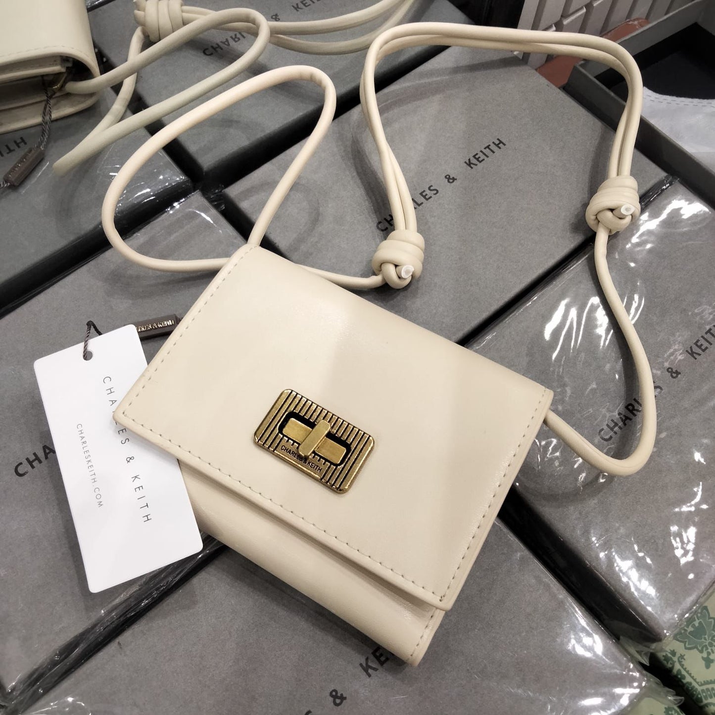 Charles & Keith Edna Turn lock Knotted Strap wallet for Women