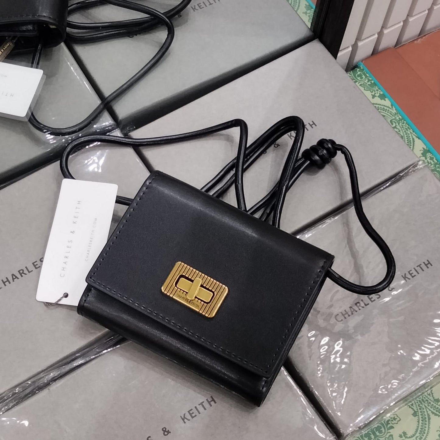 Charles & Keith Edna Turn lock Knotted Strap wallet for Women