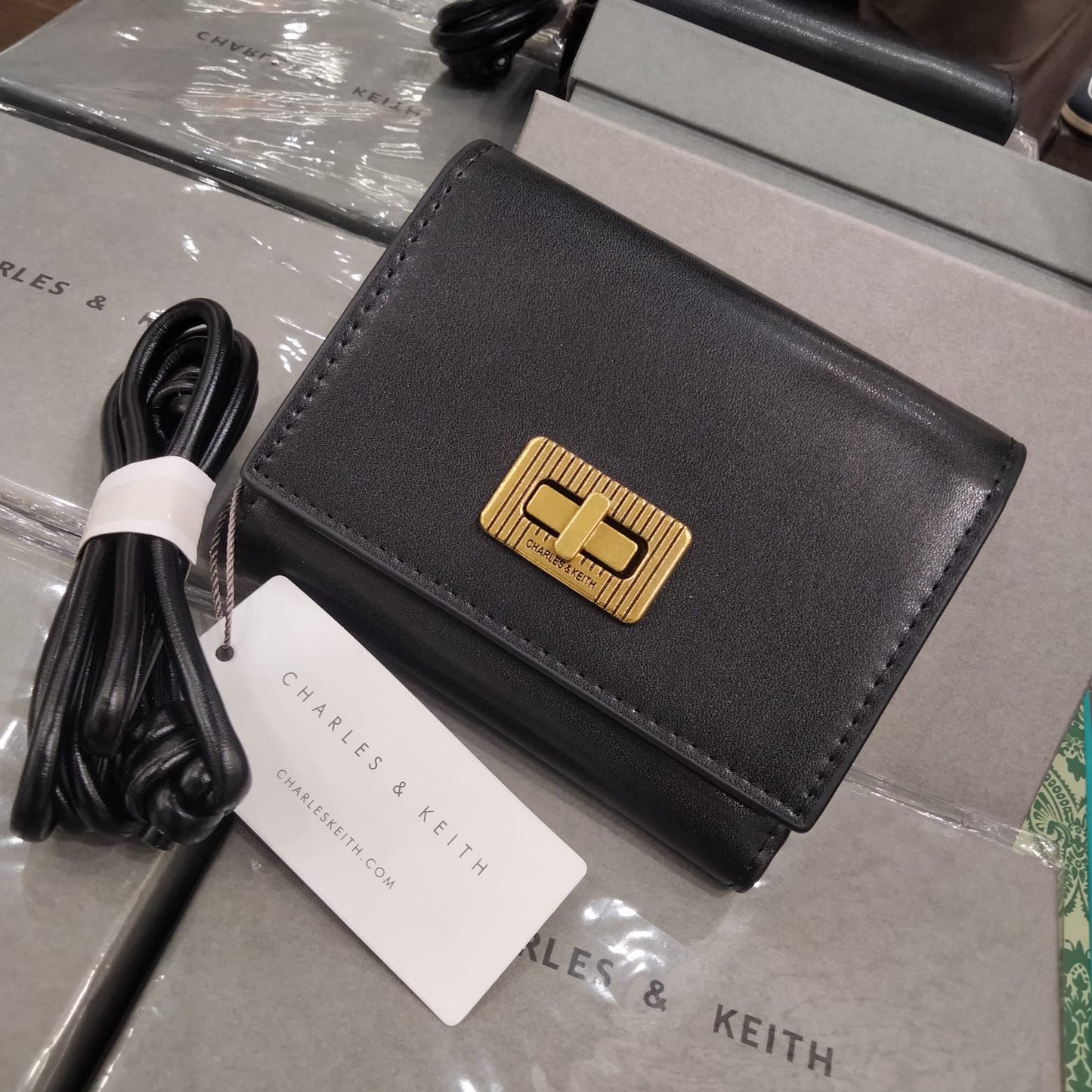 Charles & Keith Edna Turn lock Knotted Strap wallet for Women