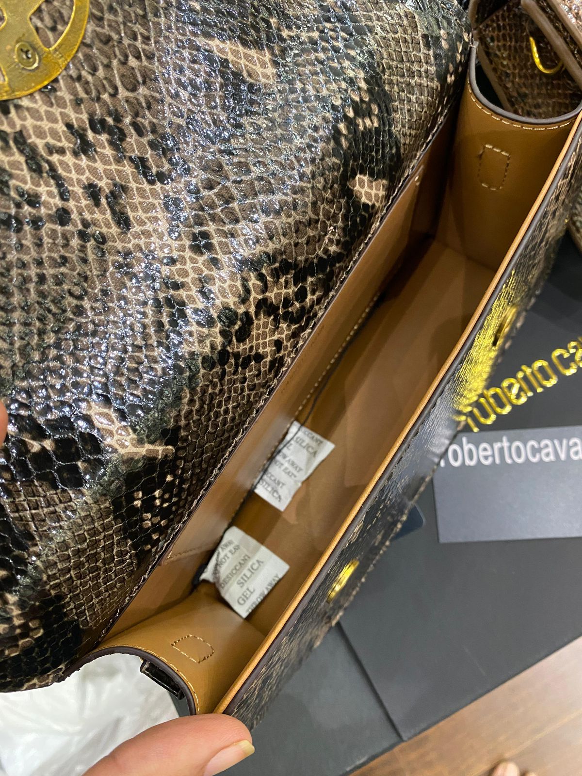 Roberto Cavelli with Golden Python and Snake Motif Shoulder bag for Women