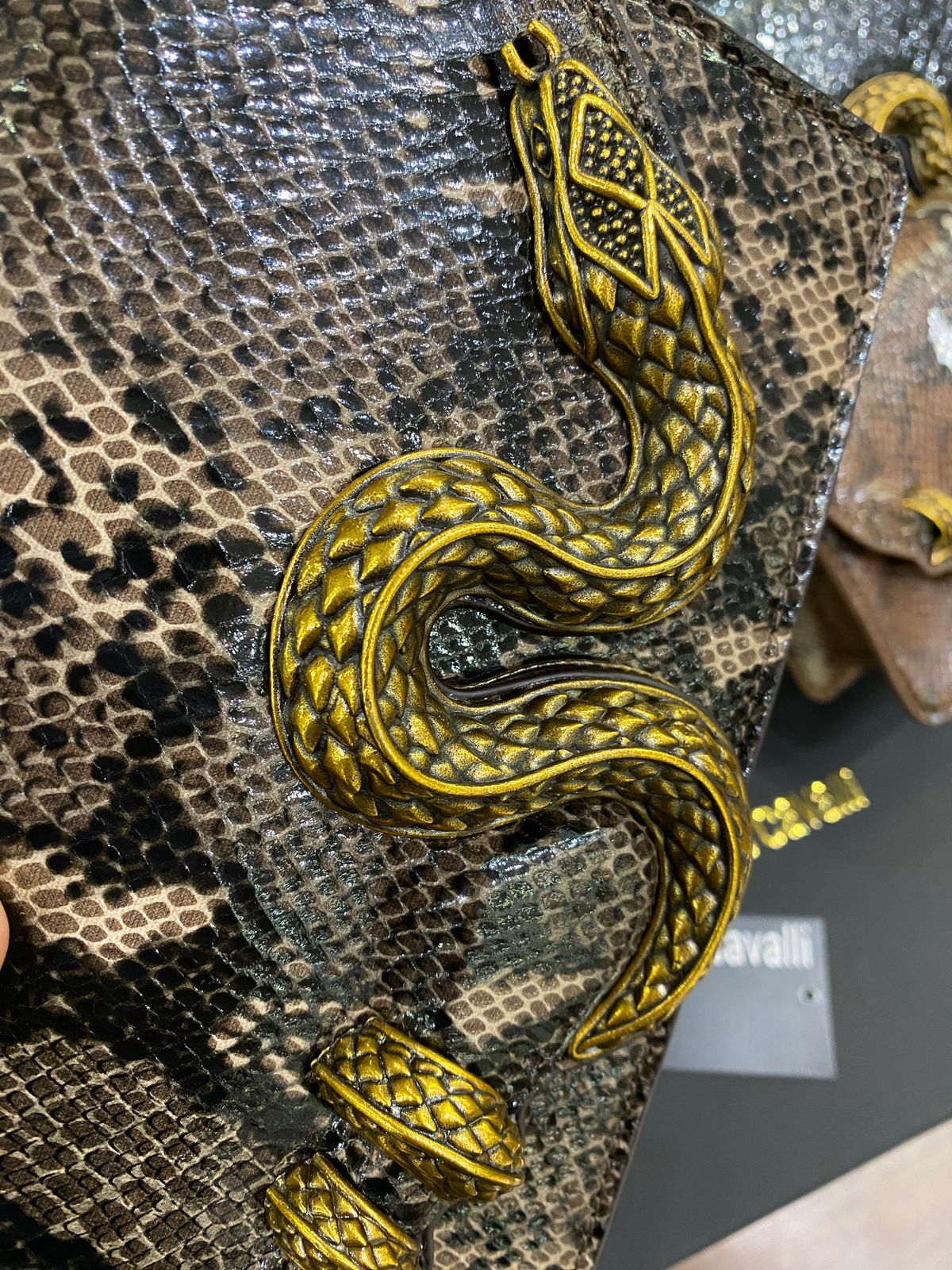 Roberto Cavelli with Golden Python and Snake Motif Shoulder bag for Women