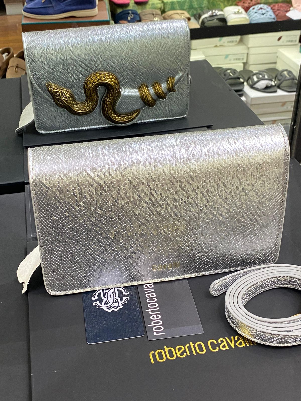 Roberto Cavelli with Golden Python and Snake Motif Shoulder bag for Women
