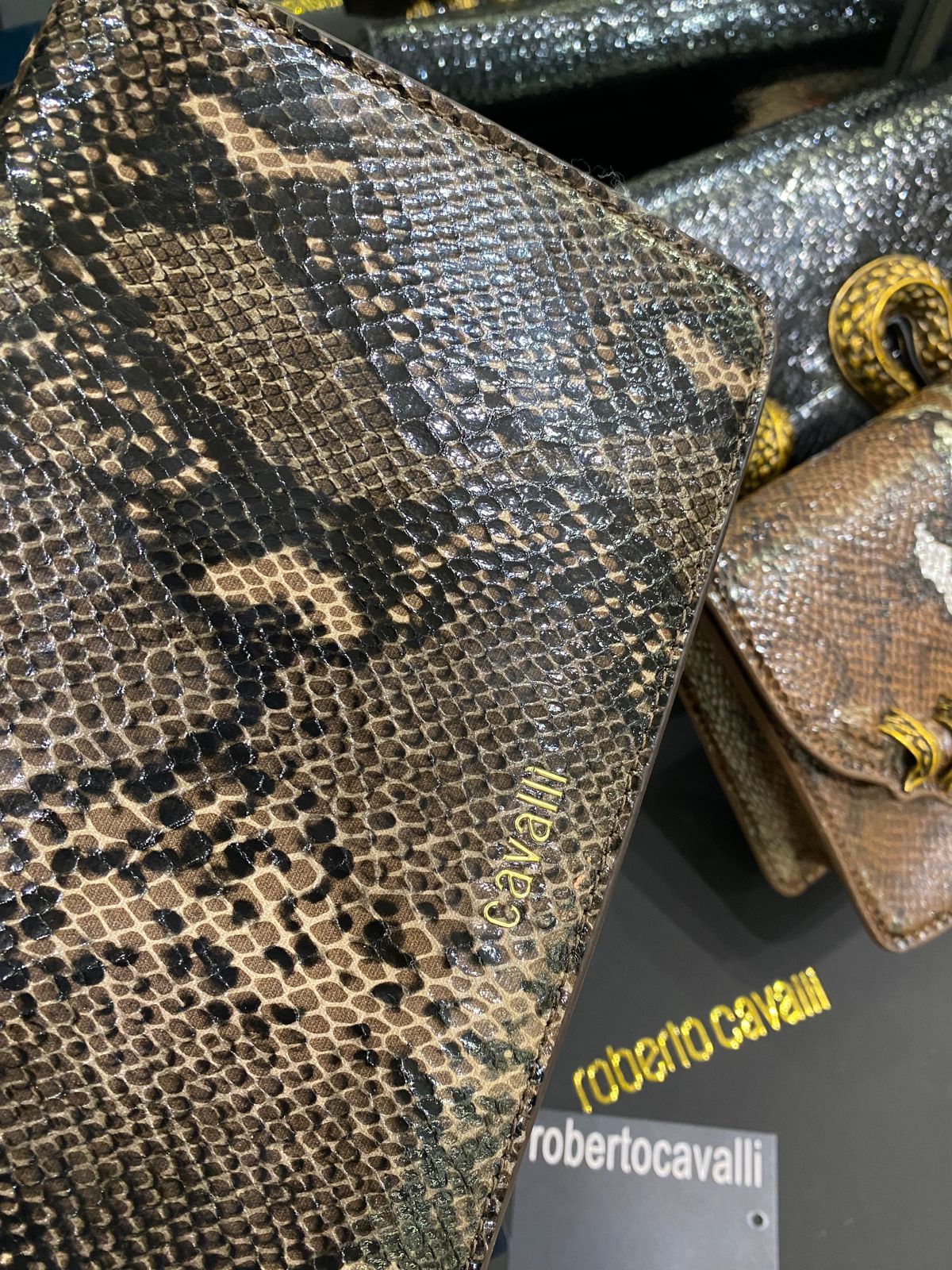 Roberto Cavelli with Golden Python and Snake Motif Shoulder bag for Women