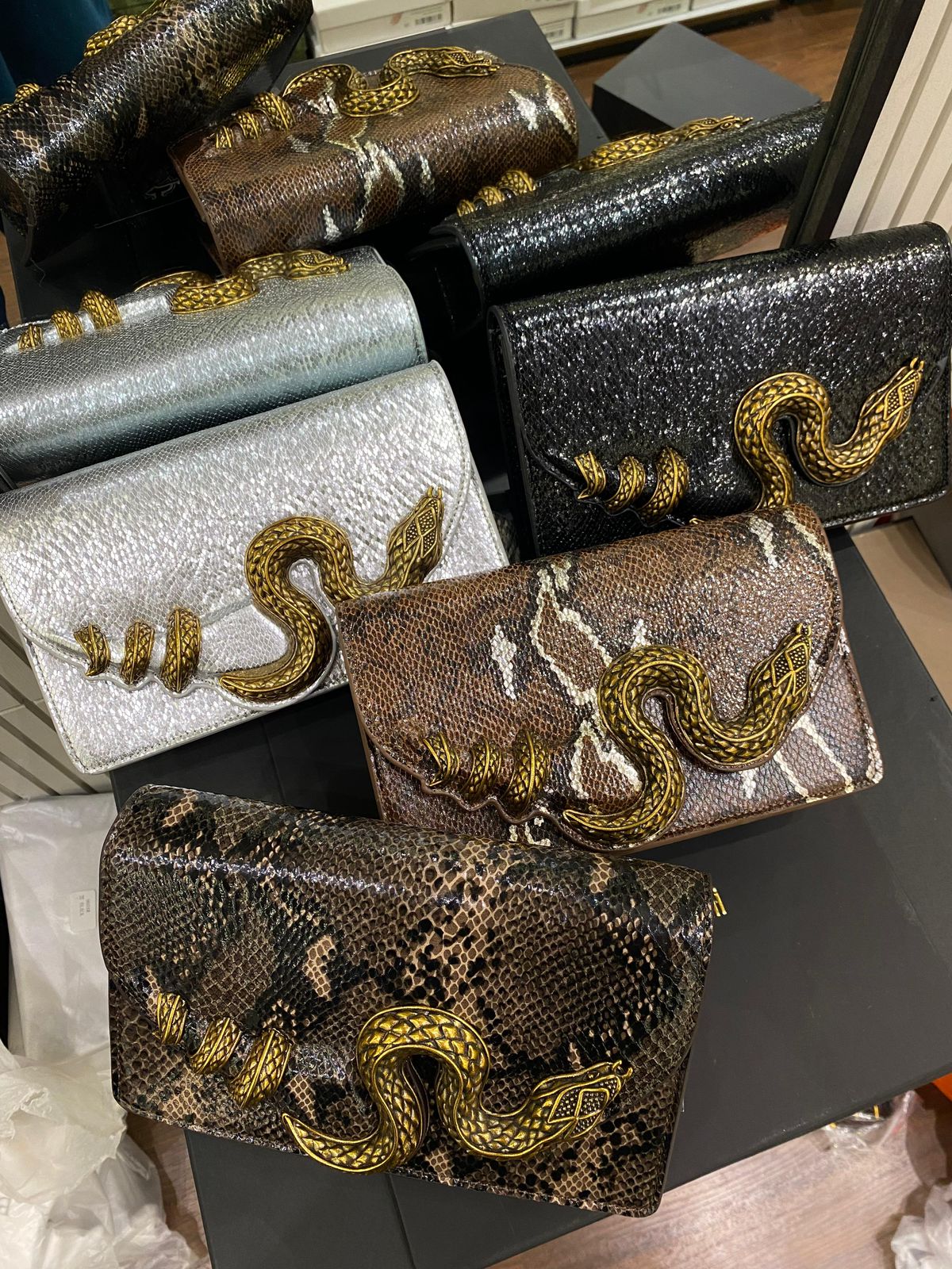 Roberto Cavelli with Golden Python and Snake Motif Shoulder bag for Women