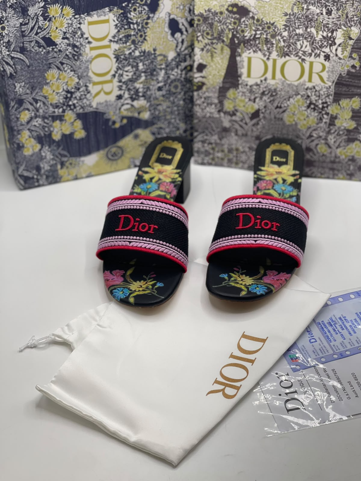 Dior Embroidered Imported Block Heel for Women
