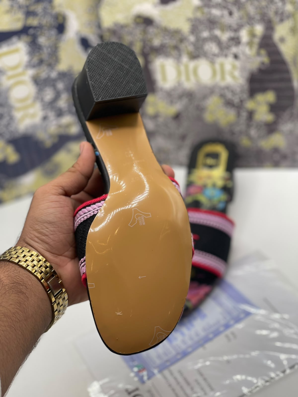 Dior Embroidered Imported Block Heel for Women