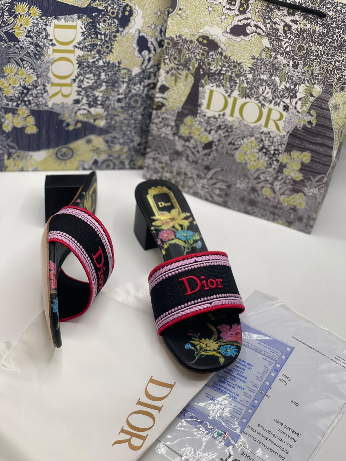 Dior Embroidered Imported Block Heel for Women