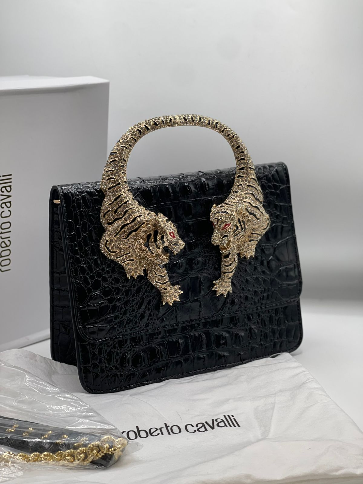 Roberto Cavali Large size Roar Crystal Embellished Shoulder Bag for Women