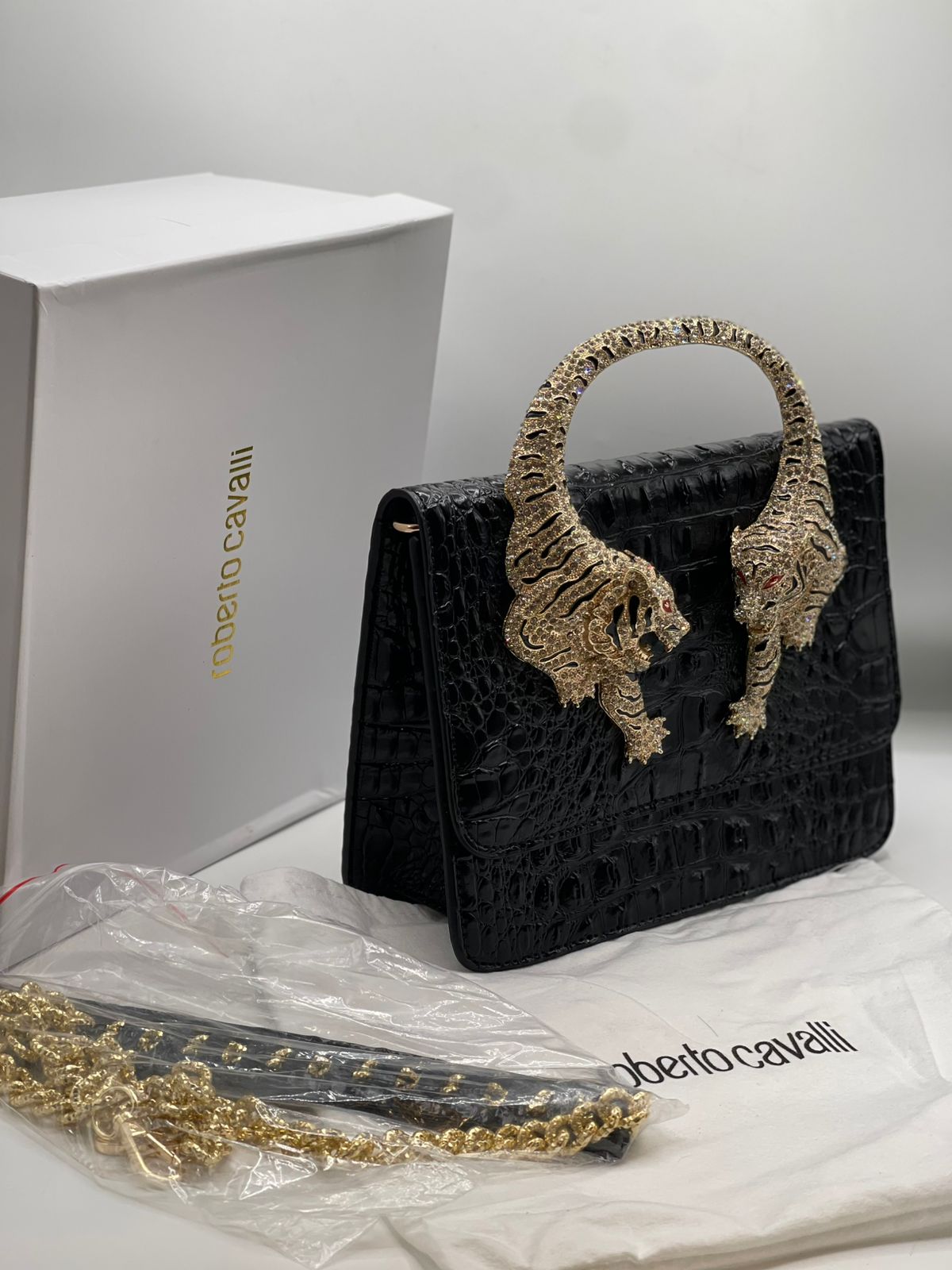 Roberto Cavali Large size Roar Crystal Embellished Shoulder Bag for Women