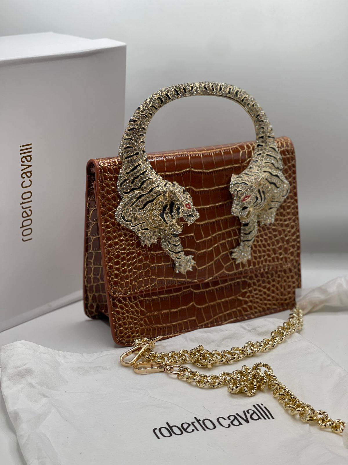 Roberto Cavali Large size Roar Crystal Embellished Shoulder Bag for Women