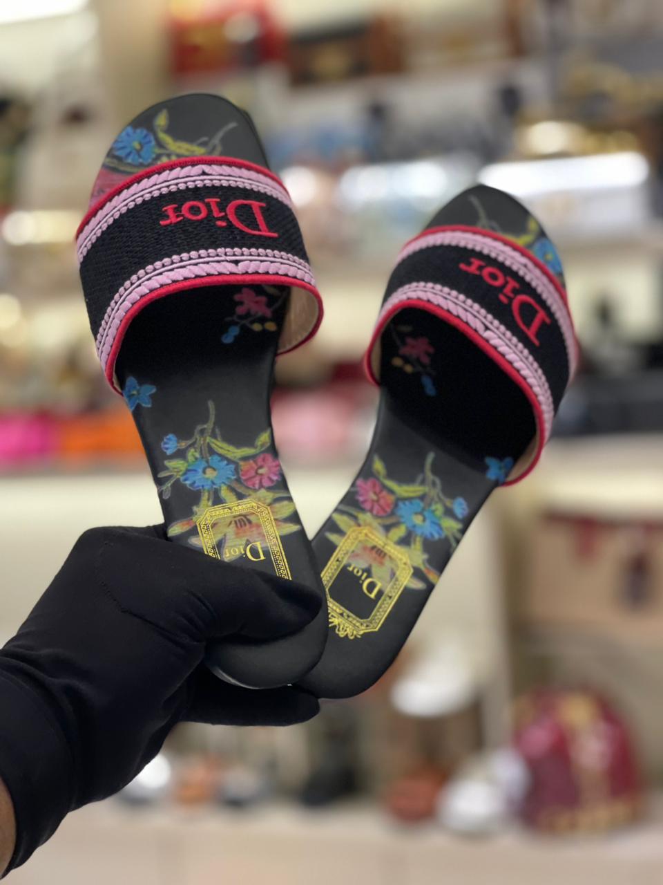 Dior Dway Embroidered Slides Slippers for Women