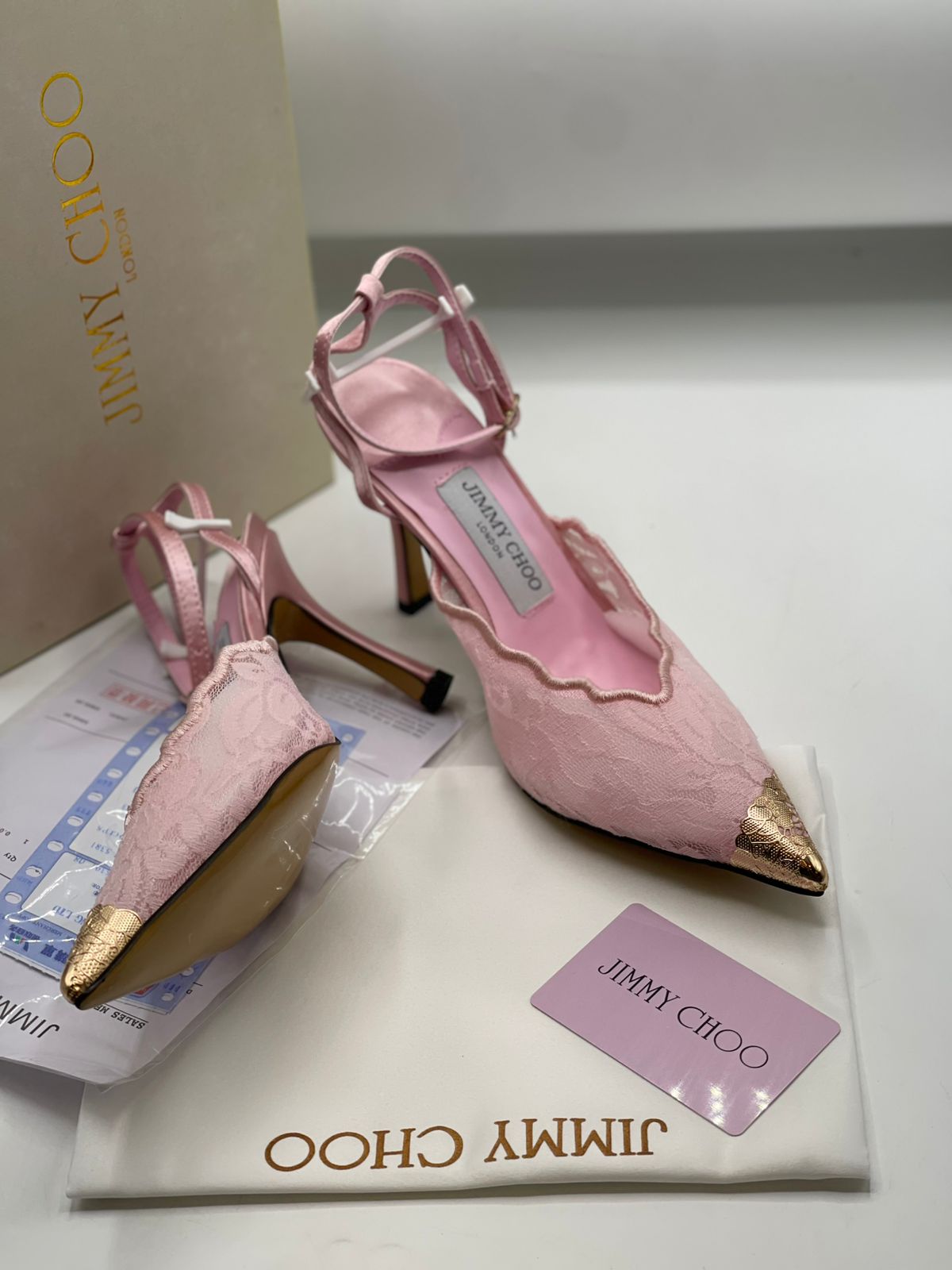 Jimmy Choo Premium Pink Lace Heels for Women