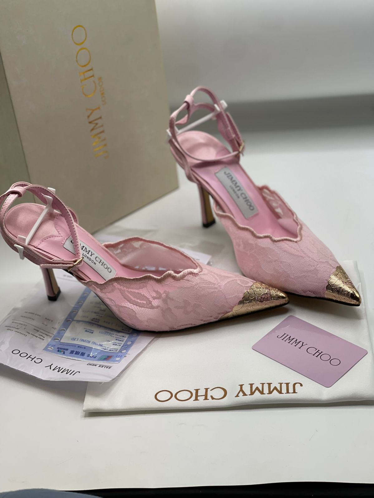 Jimmy Choo Premium Pink Lace Heels for Women