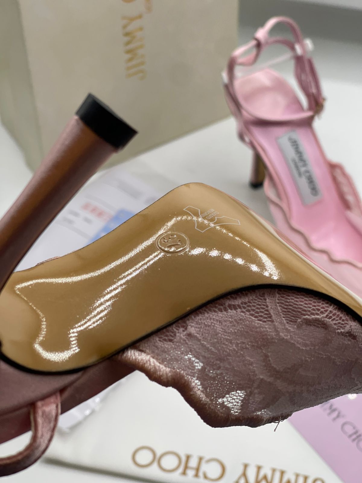 Jimmy Choo Premium Pink Lace Heels for Women
