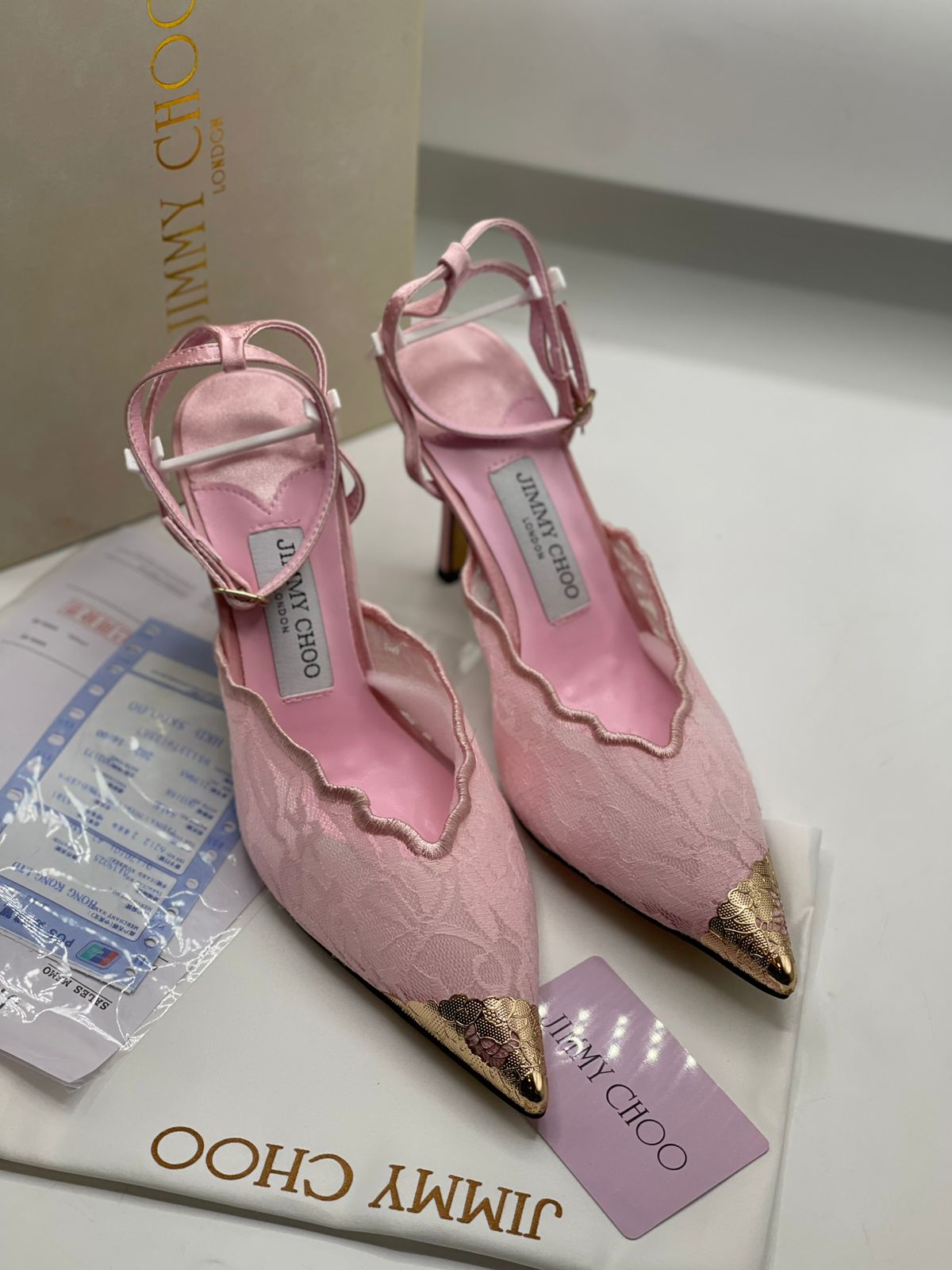 Jimmy Choo Premium Pink Lace Heels for Women