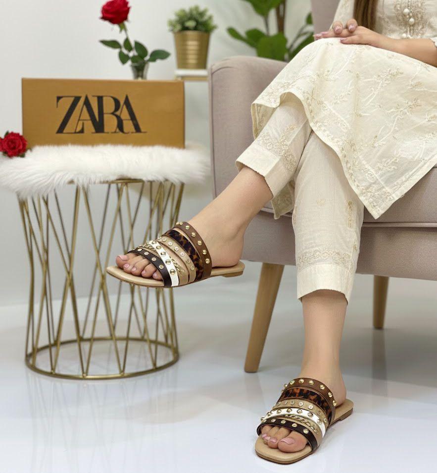 Zara Studded Slides Slippers for Women