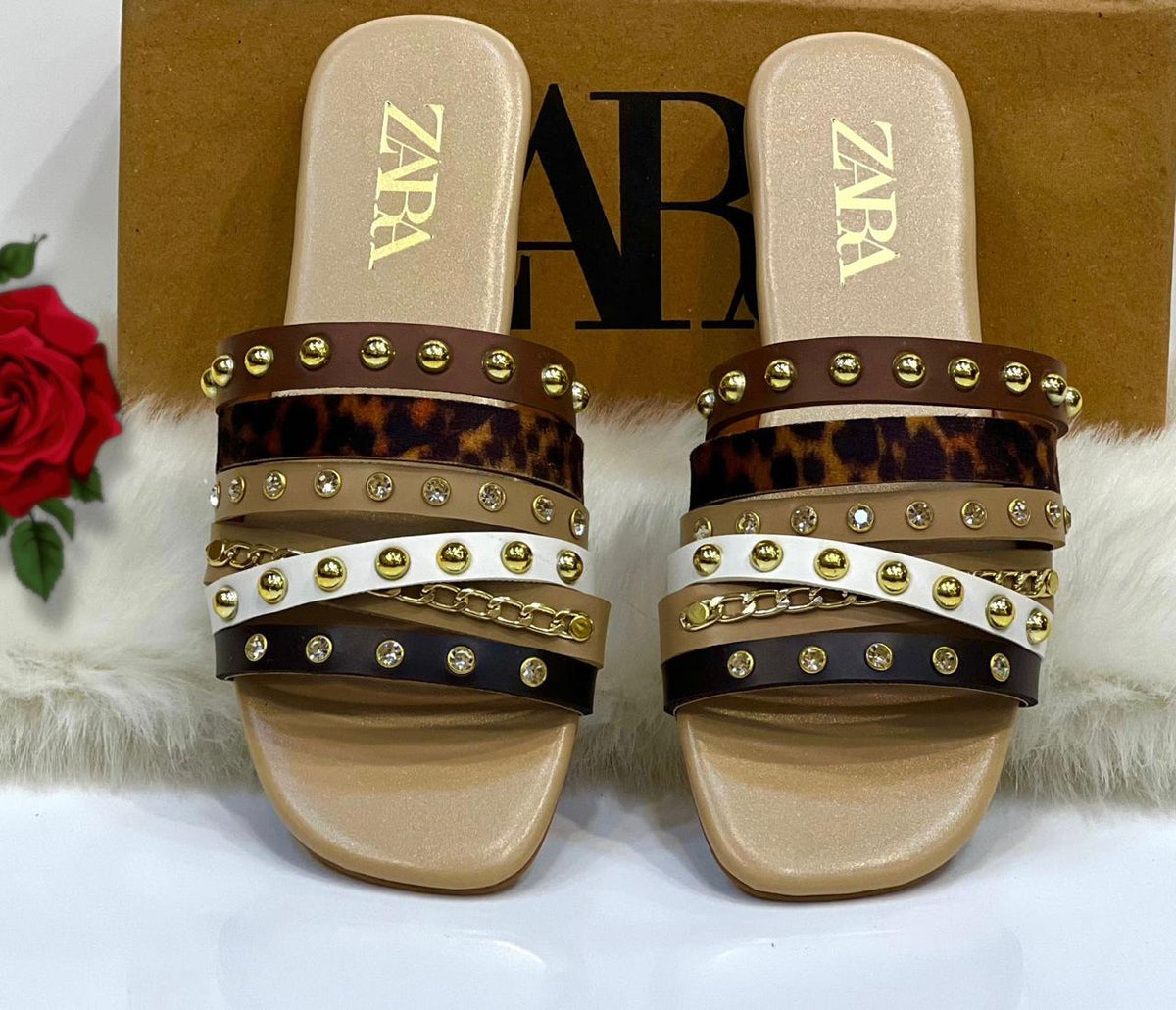Zara Studded Slides Slippers for Women