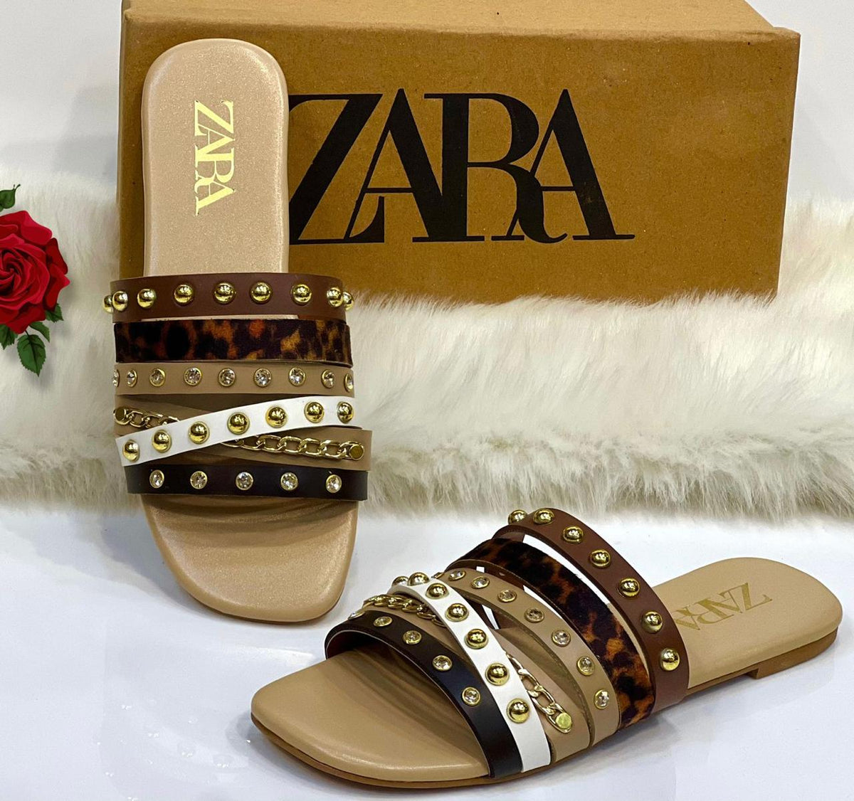 Zara Studded Slides Slippers for Women