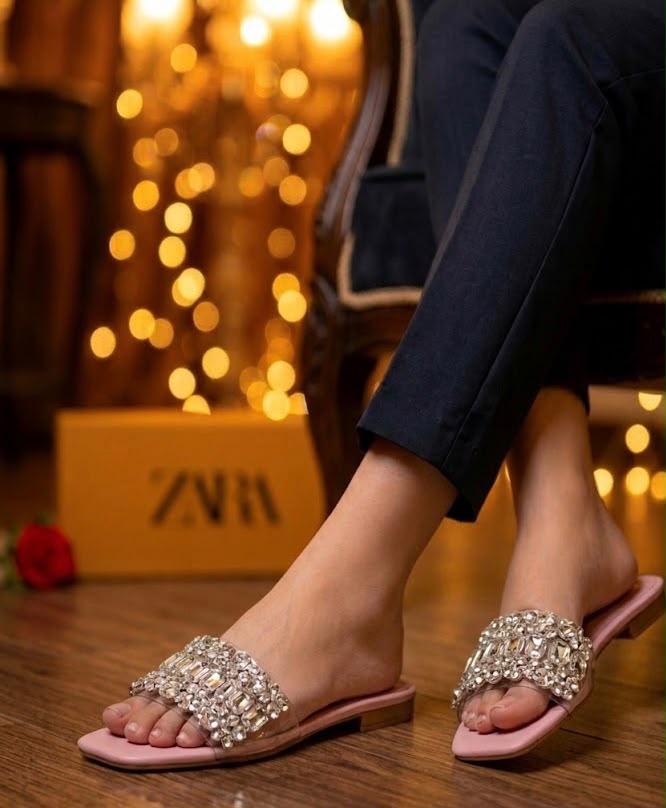 Zara Pearl Lace Slippers for Women