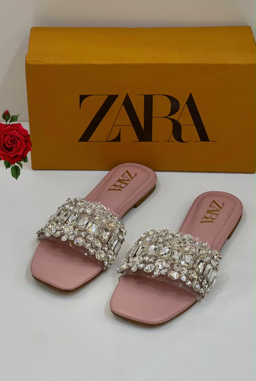 Zara Pearl Lace Slippers for Women