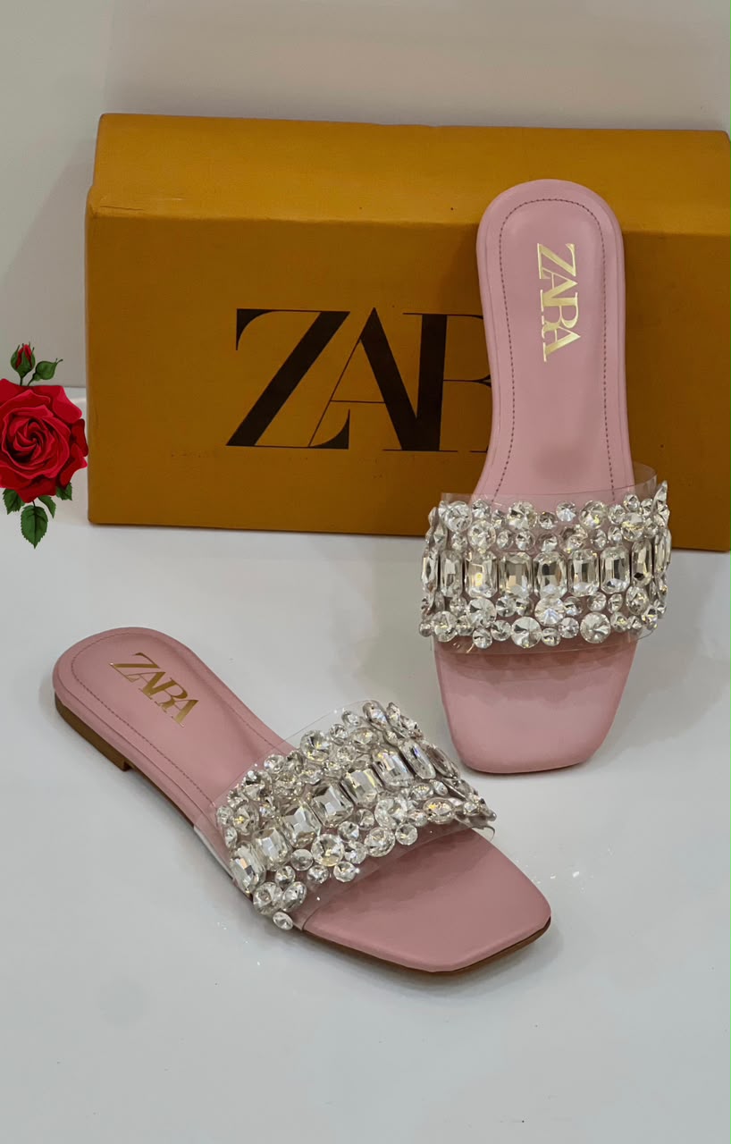 Zara Pearl Lace Slippers for Women