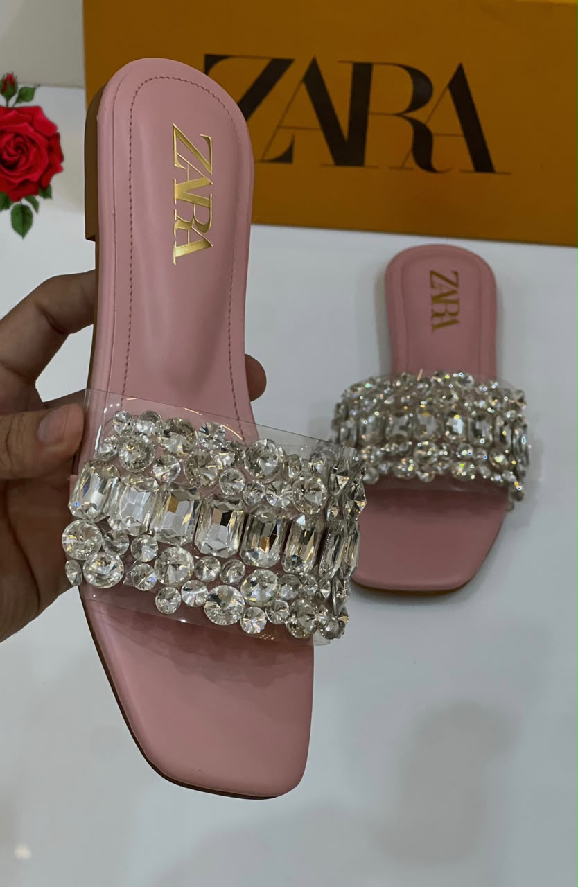 Zara Pearl Lace Slippers for Women