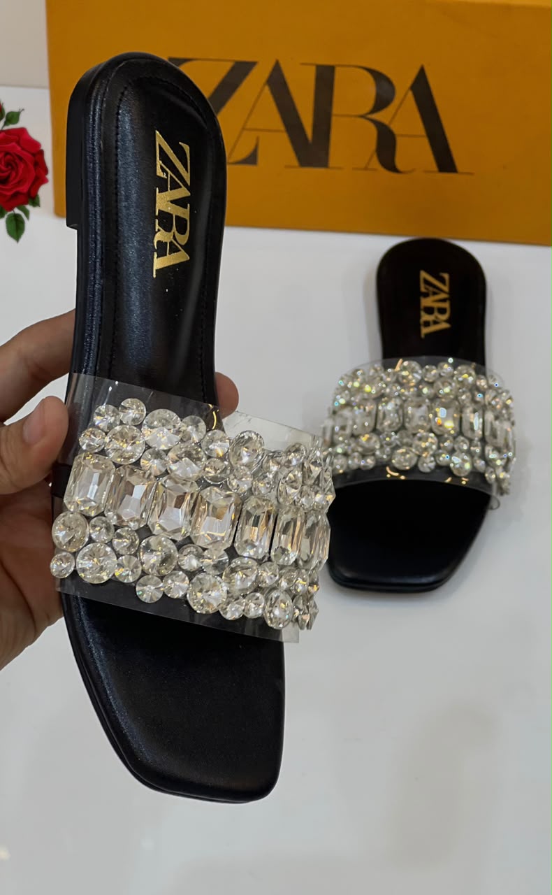 Zara Pearl Lace Slippers for Women