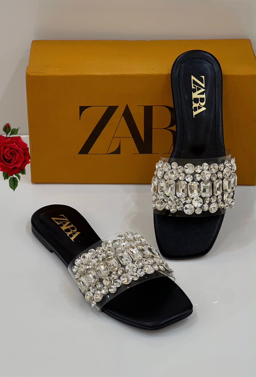Zara Pearl Lace Slippers for Women