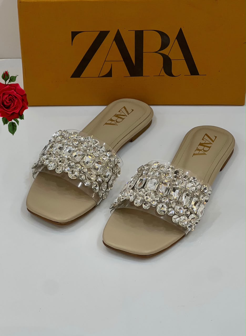 Zara Pearl Lace Slippers for Women