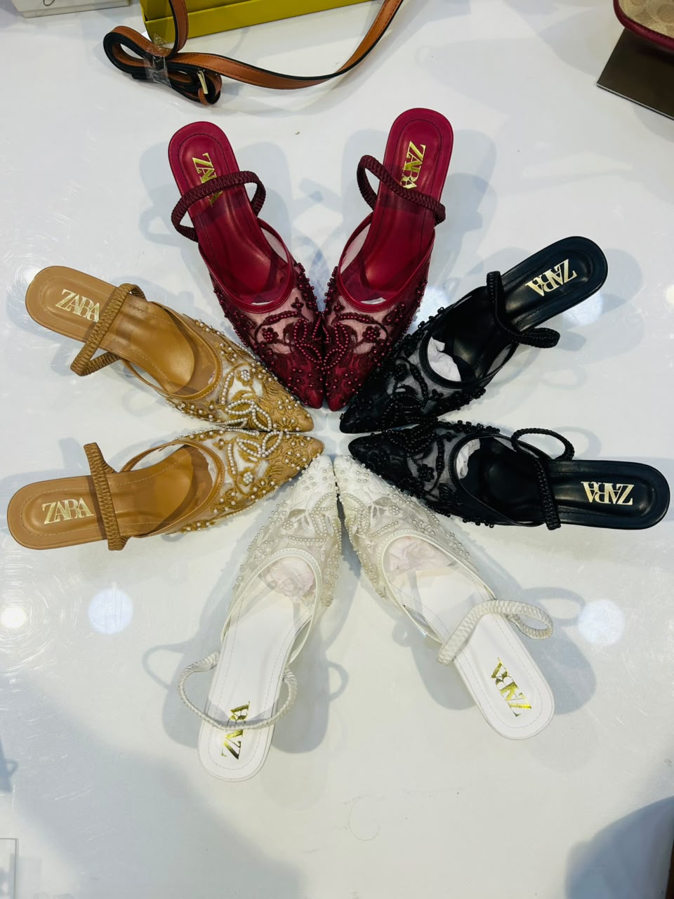 Zara Embroidered Net Heels Sandals for Women
