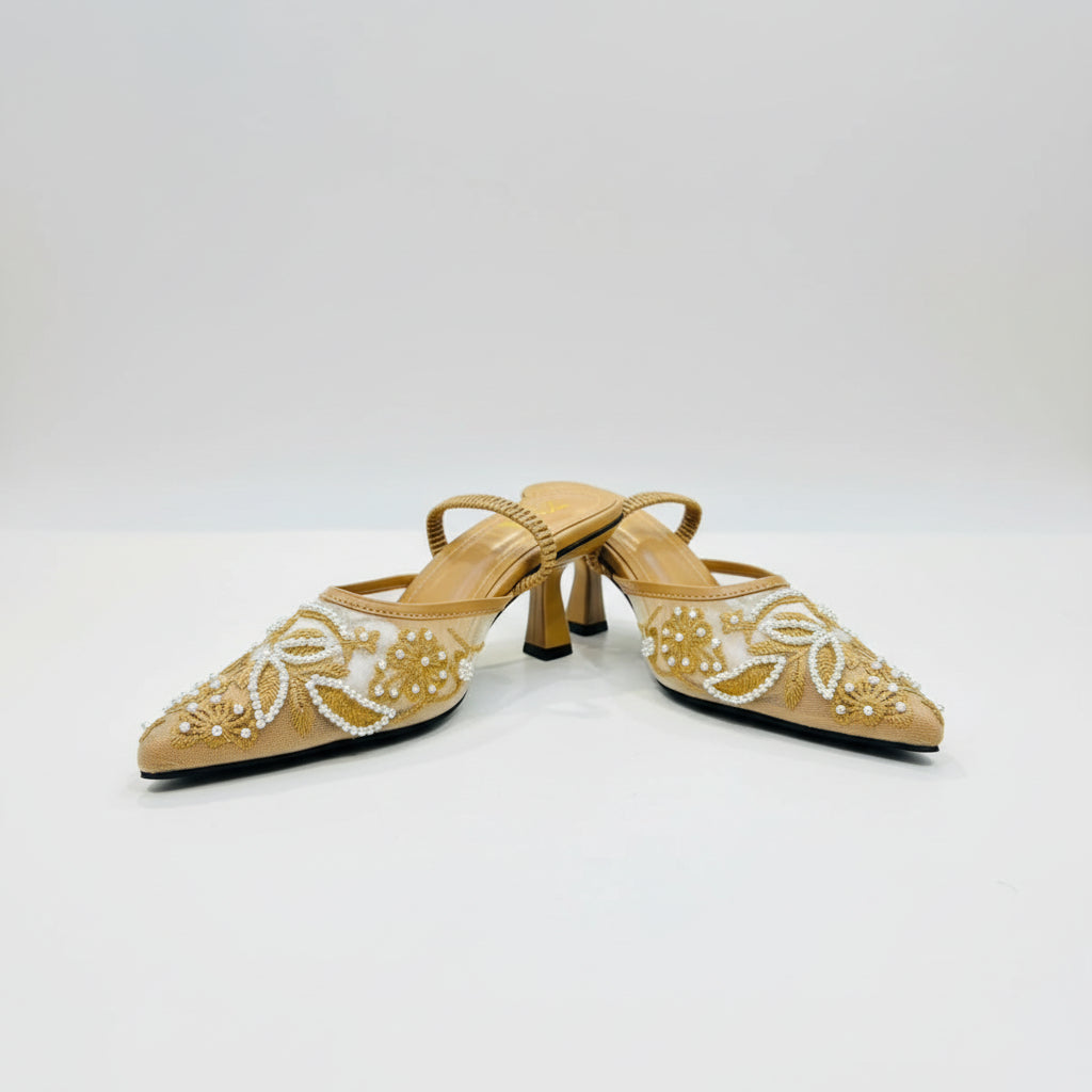 Zara Embroidered Net Heels Sandals for Women