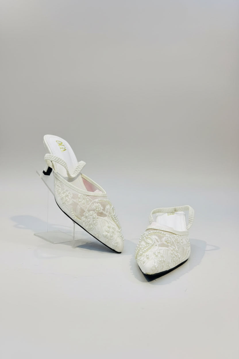 Zara Embroidered Net Heels Sandals for Women