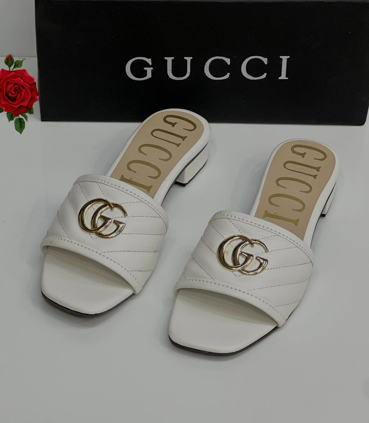 Guci Mini Block Heel Slippers for Women
