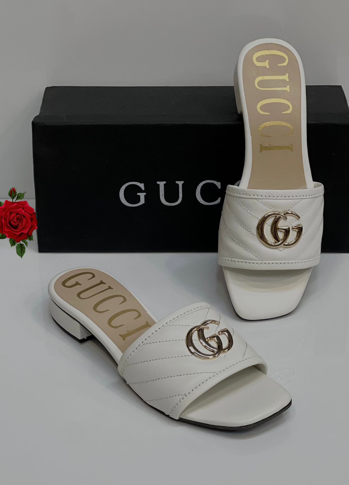 Guci Mini Block Heel Slippers for Women