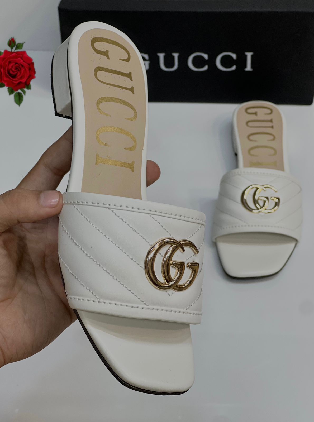 Guci Mini Block Heel Slippers for Women